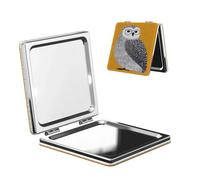 Woshuwo Espejo minimalista de doble cara con diseño de búho pequeño con gafas, de piel sintética, portátil, compacto, de bolsillo, con lupa
