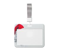 Woshuwo Estatua de Cristo simple con sombrero de Papá Noel deslizante, soporte para tarjetas de identificación de plástico duro, protector de etiqueta de nombre para enfermeras y oficina