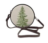 Woshuwo Evergreen Tree - Bolso cruzado redondo de piel con diseño de hojas verdes en beige neutro para mujer