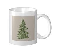 Woshuwo Evergreen Tree - Taza de cerámica beige neutro con hojas verdes, elegante taza de café, taza de agua para el hogar, oficina, 325 ml