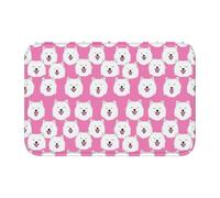 Woshuwo Felpudo antideslizante con diseño de perro blanco sonriendo en rosa, para entrada interior y exterior, alfombra de casa de campo, 40 x 60 cm