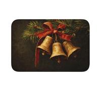 Woshuwo Felpudo antideslizante con diseño de tres campanas doradas sobre ramas de pino, para entrada exterior e interior, granja, hogar, 40 x 60 cm