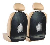 Woshuwo Forest Cute Ghost On Swing Dark Fantasy - Protectores para asiento de coche, 2 unidades con bolsillos de almacenamiento para proteger de la suciedad, el barro y los arañazos