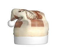Woshuwo Fox Head On - Sombrero de Papá Noel a cuadros para adultos, gorro de Navidad novedoso