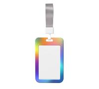 Woshuwo Funda para tarjetas de identificación con diseño abstracto y colorido de arco iris, de plástico duro, protector de etiqueta de nombre para enfermeras y oficina