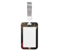 Woshuwo Funda para tarjetas de identificación con diseño de ciervo que lleva una chaqueta a cuadros rojos, de plástico duro, protector de etiqueta de nombre para enfermeras y oficina
