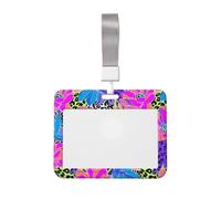 Woshuwo Funda para tarjetas de identificación con formas florales rosas y azules deslizantes, de plástico duro, protector de etiqueta de nombre para enfermeras y oficina