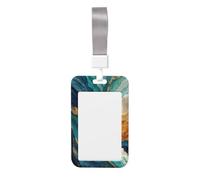 Woshuwo Funda para tarjetas de identificación con formas orgánicas abstractas que fluyen en color azul, dorado y blanco, de plástico duro, protector de etiqueta de nombre para enfermeras y oficina