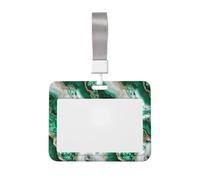 Woshuwo Funda para tarjetas de identificación de plástico duro con diseño abstracto de mármol verde esmeralda y blanco, protector de etiqueta de nombre para enfermeras y oficina