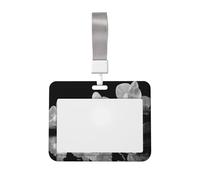 Woshuwo Funda para tarjetas de identificación de plástico duro con diseño de flores blancas y negras sobre rocas negras, protector para enfermeras y oficina