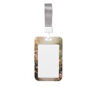 Woshuwo Funda para tarjetas de identificación de plástico duro con diseño de mujer romántica caminando a través de rosas, protector de identificación para enfermeras y oficina