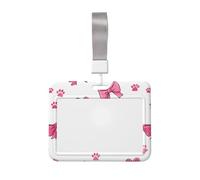 Woshuwo Funda para tarjetas de identificación de plástico duro con estampado de patas de perro y lazos, color rosa, protector de etiqueta de nombre para enfermeras y oficina