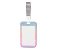 Woshuwo Funda para tarjetas de identificación de plástico duro con fondo de purpurina de color pastel, protector de etiqueta de nombre para enfermeras y oficina