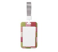 Woshuwo Funda para tarjetas de identificación de plástico duro con textura de cuadrados de color rosa y verde pastel para enfermeras y oficina