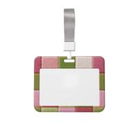 Woshuwo Funda para tarjetas de identificación de plástico duro con textura de cuadrados de color rosa y verde pastel para enfermeras y oficina