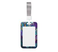 Woshuwo Funda para tarjetas de identificación deslizante con diseño de mariposas y vidrieras, color verde azulado, morado, floral, de plástico duro, protector de etiqueta de nombre para enfermeras y
