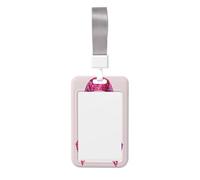 Woshuwo Funda para tarjetas de identificación deslizante de plástico duro con cinta rosa para concienciación sobre el cáncer de mama, protector de etiqueta de nombre para enfermeras y oficina