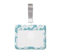 Woshuwo Funda para tarjetas de identificación deslizante de plástico duro con diseño de flor de hibisco blanco sobre azul claro, protector de etiqueta de nombre para enfermeras y oficina