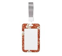 Woshuwo Funda para tarjetas de identificación deslizante de plástico duro con diseño floral blanco sobre marrón intenso, protector de etiqueta de nombre para enfermeras y oficina