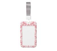 Woshuwo Funda para tarjetas de identificación deslizante de plástico duro con diseño floral blanco sobre rosa claro, protector de etiqueta de nombre para enfermeras y oficina