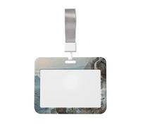 Woshuwo Funda para tarjetas de identificación deslizante, diseño de leopardo de las nieves en una repisa de montaña, funda de plástico duro para tarjetas de trabajo, protector de nombre para