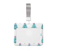 Woshuwo Funda protectora de plástico duro con diseño de árboles de Navidad turquesa con lazos rosados para tarjetas de identificación para enfermeras y oficina