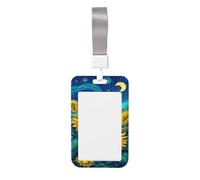 Woshuwo Funda protectora de plástico duro para tarjetas de identificación, diseño de campo de girasoles bajo un remolino de cielo nocturno
