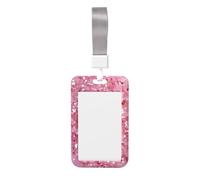 Woshuwo Funda protectora para tarjetas de identificación de plástico duro con diseño de fondo brillante rosa con purpurina para enfermeras y oficina