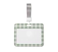 Woshuwo Funda protectora para tarjetas de identificación de plástico duro con patrón de cuadrados de color verde salvia y marfil, protector de etiqueta de nombre para enfermeras y oficina