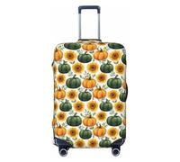 Woshuwo Fundas elásticas para equipaje de viaje con calabazas verdes y naranjas con girasoles amarillos, a prueba de polvo, resistente a los arañazos, protector de maleta de 22 a 24 pulgadas
