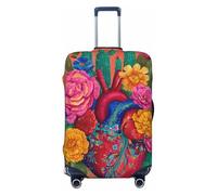Woshuwo Fundas elásticas para equipaje de viaje con diseño de corazón sagrado y flores de cactus y arte folclórico mexicano, a prueba de polvo, resistente a los arañazos, para maleta, ajuste de 22-24