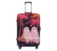 Woshuwo Fundas elásticas para equipaje de viaje con diseño de fantasmas rosados sobre columpio de madera vieja, a prueba de polvo, resistente a los arañazos, protector de maleta de 22 a 24 pulgadas