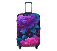 Woshuwo Fundas elásticas para equipaje de viaje con diseño de peonías rosas y moradas con hojas azules y verdes, a prueba de polvo, resistente a los arañazos, protector de maleta de 22 a 24 pulgadas