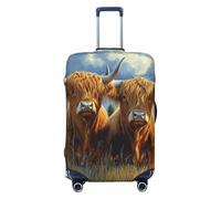 Woshuwo Fundas elásticas para equipaje de viaje con dos vacas de las tierras altas con cuernos largos, a prueba de polvo, resistente a los arañazos, protector de maleta de 22 a 24 pulgadas