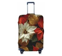 Woshuwo Fundas elásticas para equipaje de viaje con flores blancas y rojas, hojas doradas, flor de pascua, a prueba de polvo, resistente a los arañazos, protector de maleta de 22 a 24 pulgadas