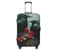 Woshuwo Fundas elásticas para equipaje de viaje, diseño gótico de dos cuervos, flores rojas, a prueba de polvo, resistente a los arañazos, protector de maleta de 22 a 24 pulgadas