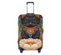 Woshuwo Fundas elásticas para equipaje, diseño de gato negro y flores, tulipanes, peonías, a prueba de polvo, resistente a los arañazos, para maleta, ajuste de 22-24 pulgadas