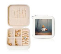 Woshuwo Ghost Holding Pumpkin On The Swing - Organizador de joyas de viaje de piel sintética para anillos, aretes, colgantes, collares para niñas y mujeres