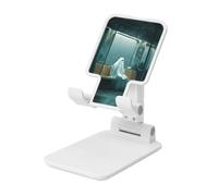 Woshuwo Ghost On The Seat Of Subway Train Soporte plegable para teléfono celular, ángulo ajustable, altura de escritorio, portátil, compatible con todos los teléfonos inteligentes, estilo blanco