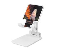 Woshuwo Ghost Standing On The Steps - Soporte plegable para teléfono celular, ángulo ajustable, altura de escritorio, portátil, compatible con todos los teléfonos inteligentes, estilo blanco