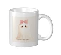 Woshuwo Ghost wearing - Taza de cerámica con cinta rosa pastel, elegante taza de café, taza de agua para casa, oficina, 325 ml