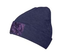 Woshuwo Gorro de cuarzo morado oscuro con diseño de mármol para hombres y mujeres, gorro de invierno cálido de punto con puños acrílicos