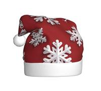 Woshuwo Gorro de Navidad con diseño de copo de nieve blanco sobre rojo, gorro de Papá Noel para adultos
