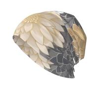 Woshuwo Gorro unisex de punto con diseño de flores de crisantemo, color gris, blanco y dorado