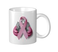 Woshuwo Guantes de boxeo con cinta rosa para concienciación sobre el cáncer, taza de cerámica, elegante taza de café, taza de agua para casa, oficina, 325 ml