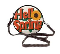 Woshuwo Hello Spring - Bolso bandolera redondo de piel para mujer, diseño retro de girasol, color naranja