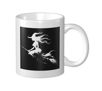 Woshuwo Hermosa taza de cerámica con silueta de bruja en una escoba, elegante taza de café, taza de agua para casa y oficina, 325 ml