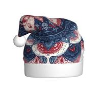 Woshuwo Hermoso sombrero de Papá Noel con diseño de mandala rojo y azul para adultos