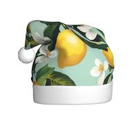 Woshuwo Hermoso sombrero de Papá Noel con flores blancas y limón para adultos, gorro de Navidad novedoso