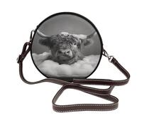 Woshuwo Highland Cow In A Bathtub - Bolso cruzado redondo de piel para mujer
